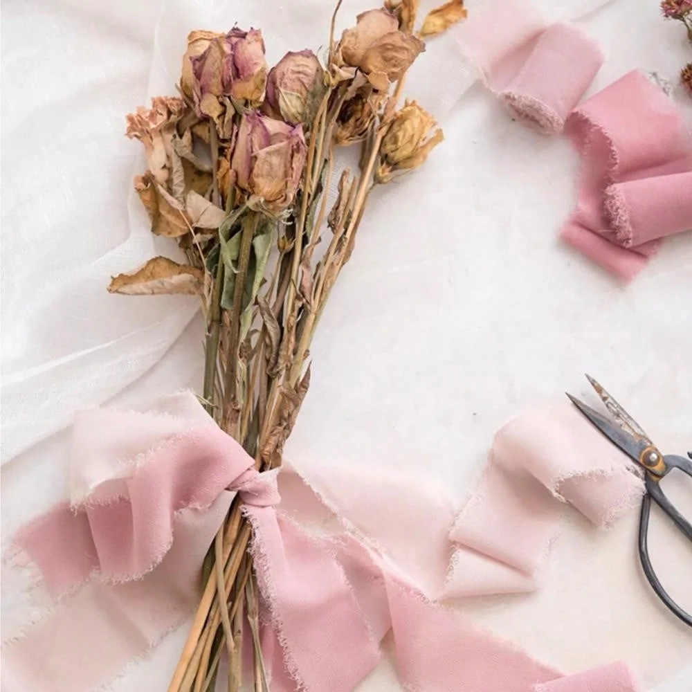 Wedding Decor Supplies Printed Satin Ribbon Ins 5 Yards Wide 3.8cm Cotton ribbon Green DIY Gift Box Packaging Wedding Flower Bouquet Wrap Decoration Frayed Edge