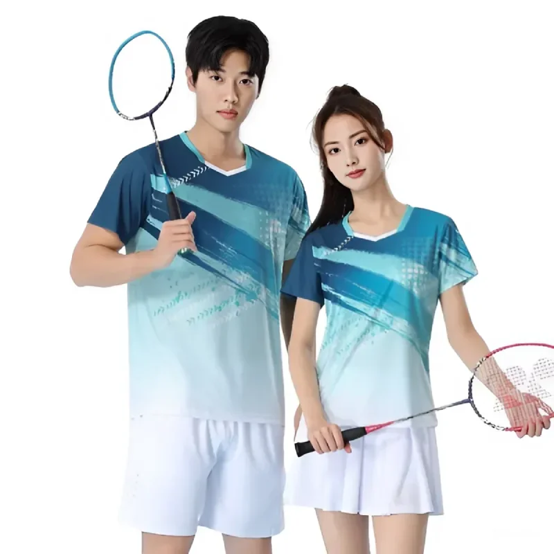 Men Women Badminton T-shirts Quick Dry Table Tennis Clothes Letter Print Training Jersey Volleyball Pingpong Couple Shirts