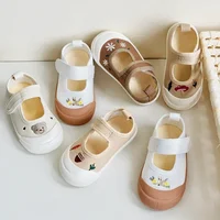 Kids Spring Shoes Children Casual Shoes Baby Girls Fashion Canvas Loafers Toddler Hook&loop Flats Shool Moccasin Mary Jane 1-6Y 1