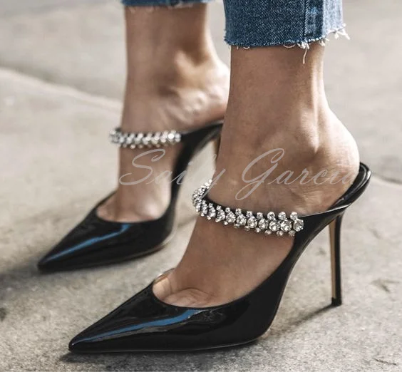 Luxury Satin Slippers Pointed Toe High Heels Women's Slippers Outside Party Shoes Elegant Black Summer Slip On Sexy Sandals