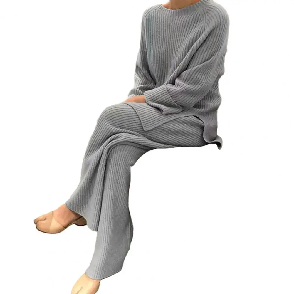 

Women Split Hem Top Cozy Knitted Women's Sweater Pants Set for Winter Fall Soft Warm Stylish Homewear Pajamas with Elastic Waist