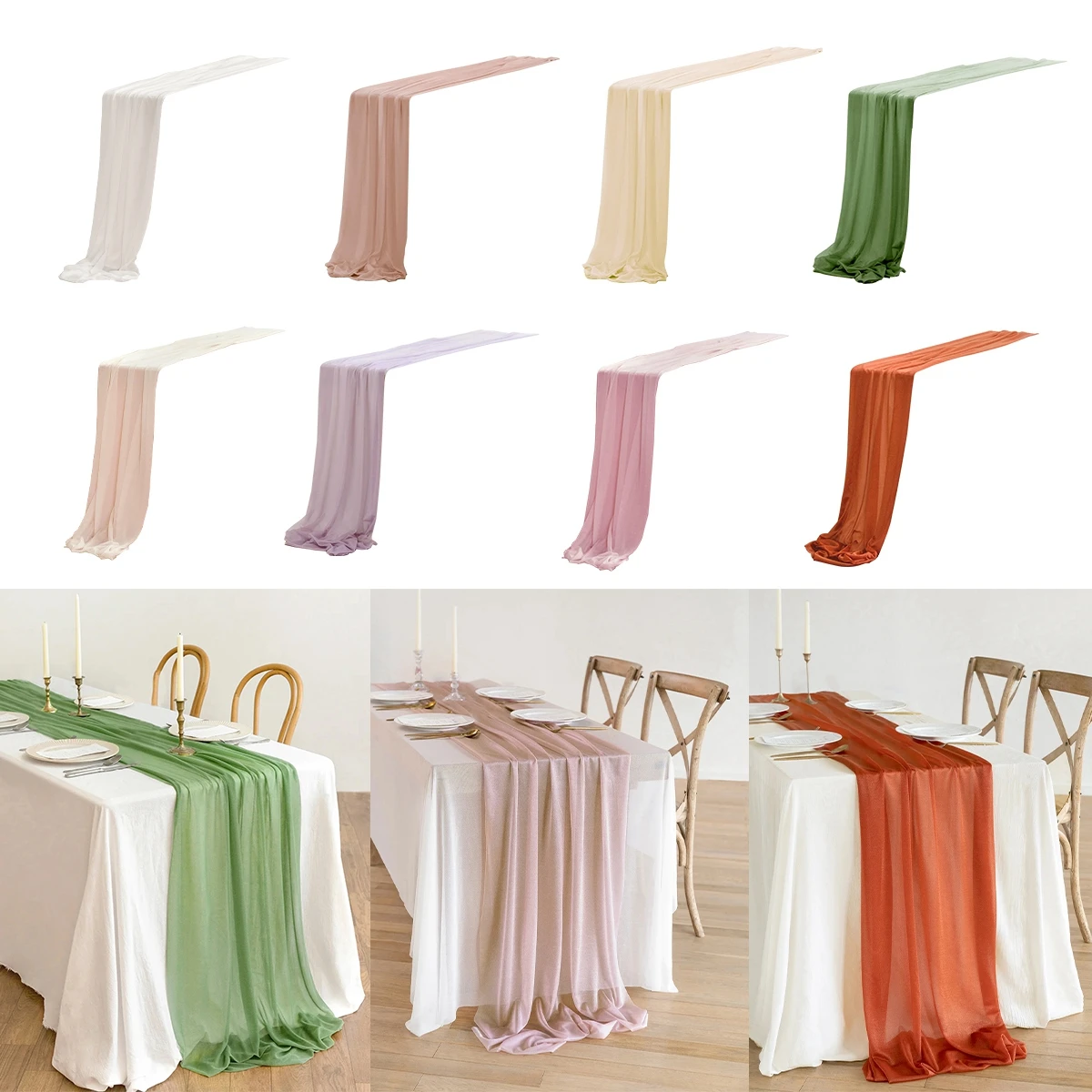 

180cm Chiffon Table Runner Dining Table Decoration Cotton Gauze Table Runner Romantic Boho Tablecloth for Wedding Party Decor
