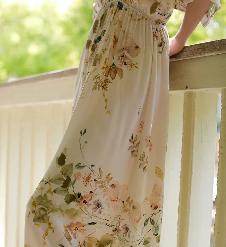 Summer Women's Nightdress Sexy V-neck Elegant Leaves Print Female Sleepwear Home Wear Night Dress Women Sleepwear Nightgown