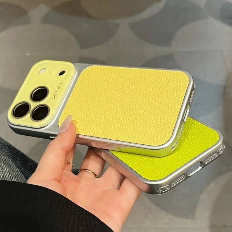 Luxury PU Leather Phone Case with Creative Color Block Design and Large Window Lens Protection