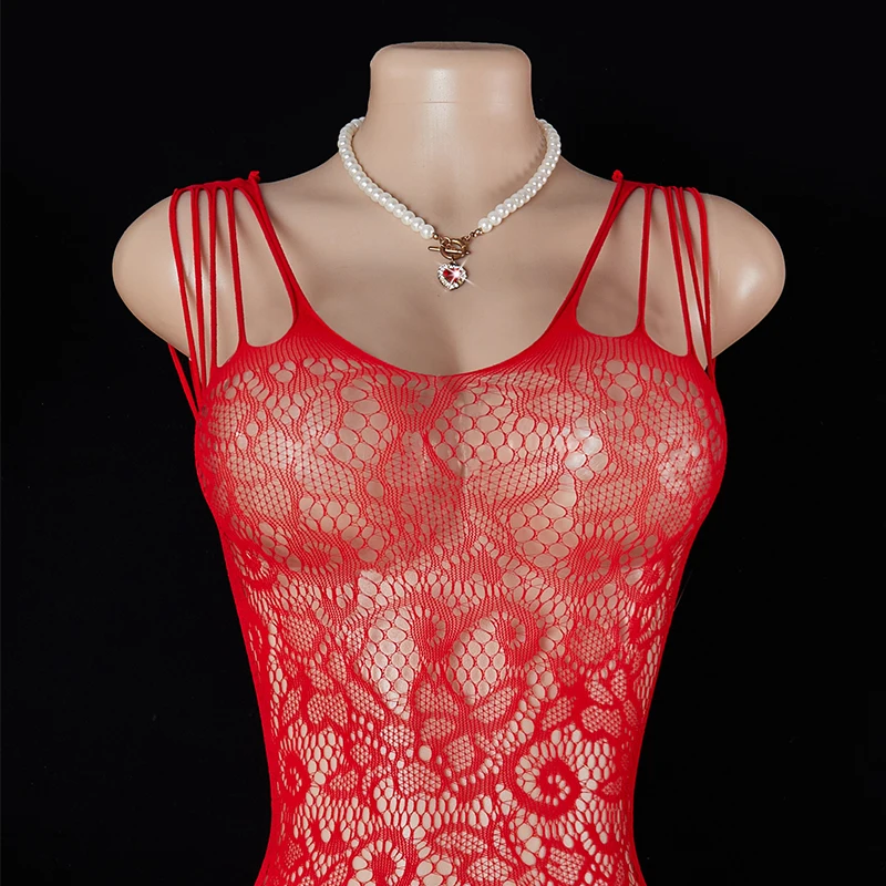 Plus Size Transparent Fishnet Crotchless Bodysuit Erotic Lingerie_voghion.com