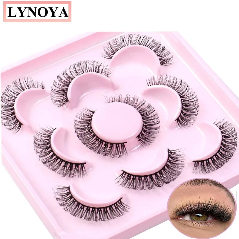 

False Eyelashes Russian Strip Lashes D Curly Faux Mink Lashes Wispy Fluffy Volume Lashes 3D Effect Fake Eyelashes 5Pairs Pack