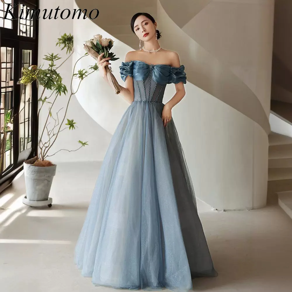 

Kimutomo Boat Neck Evening Dress 2022 Elegant for Wedding Heavy Industry Off-shoulder Evening Dresses Celebrity Style Vestidos