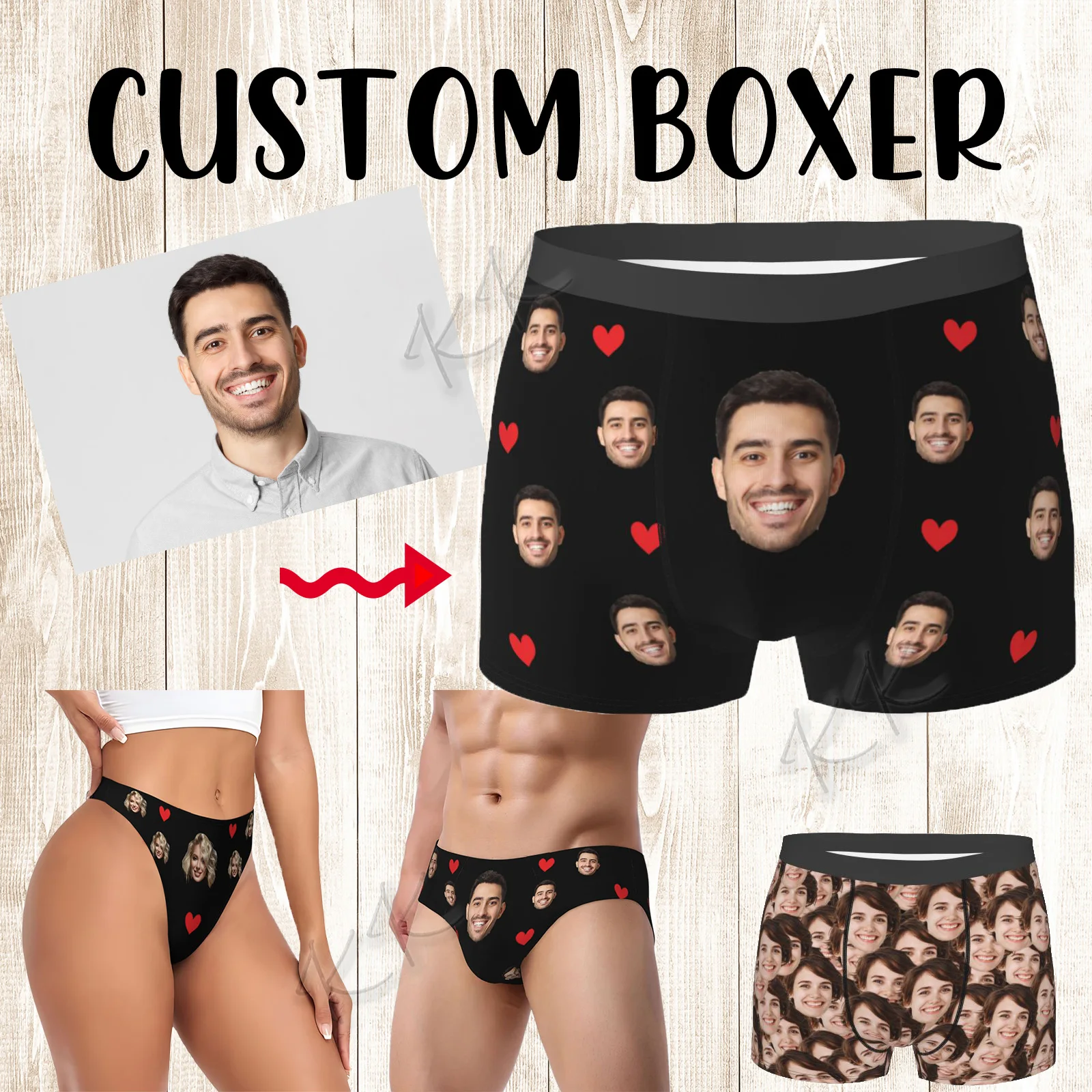 Mens Underwear Men Gift Face Boxers Valentine's Day Personalized Photo Design Birthday for Boyfriend Husband