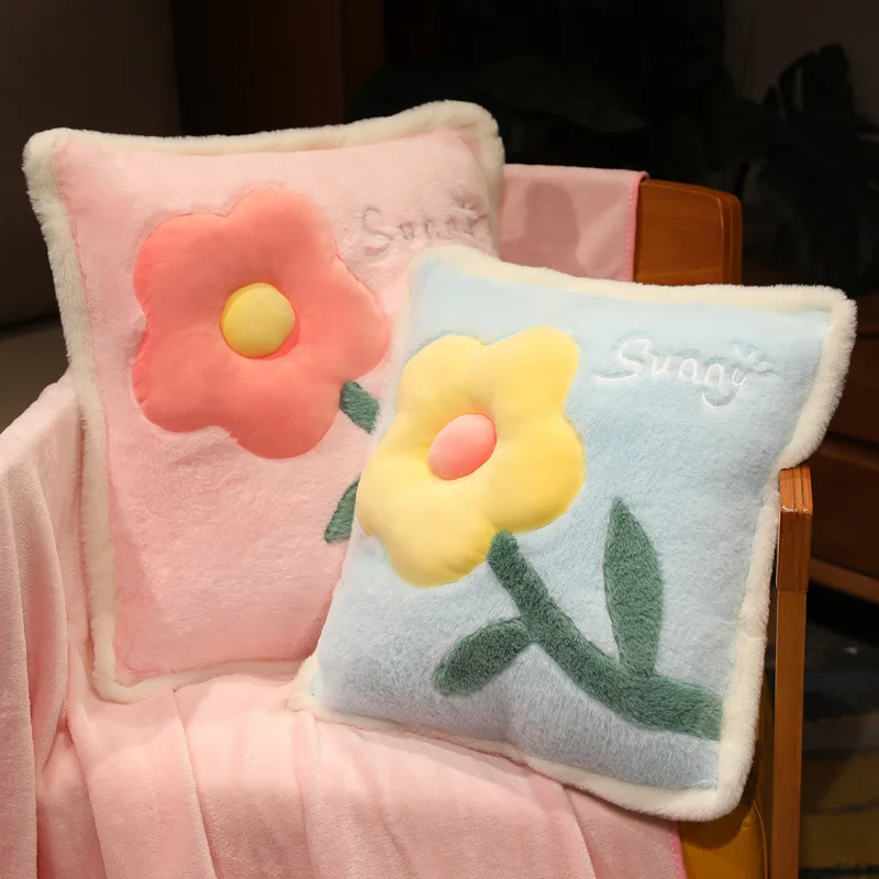 

3 in 1 Plush Pillow with Blanket and Hand Warm Hole, Soft Fluffy Pillow Flower Plant Pattern Cushion Decorative for Couch Sofa