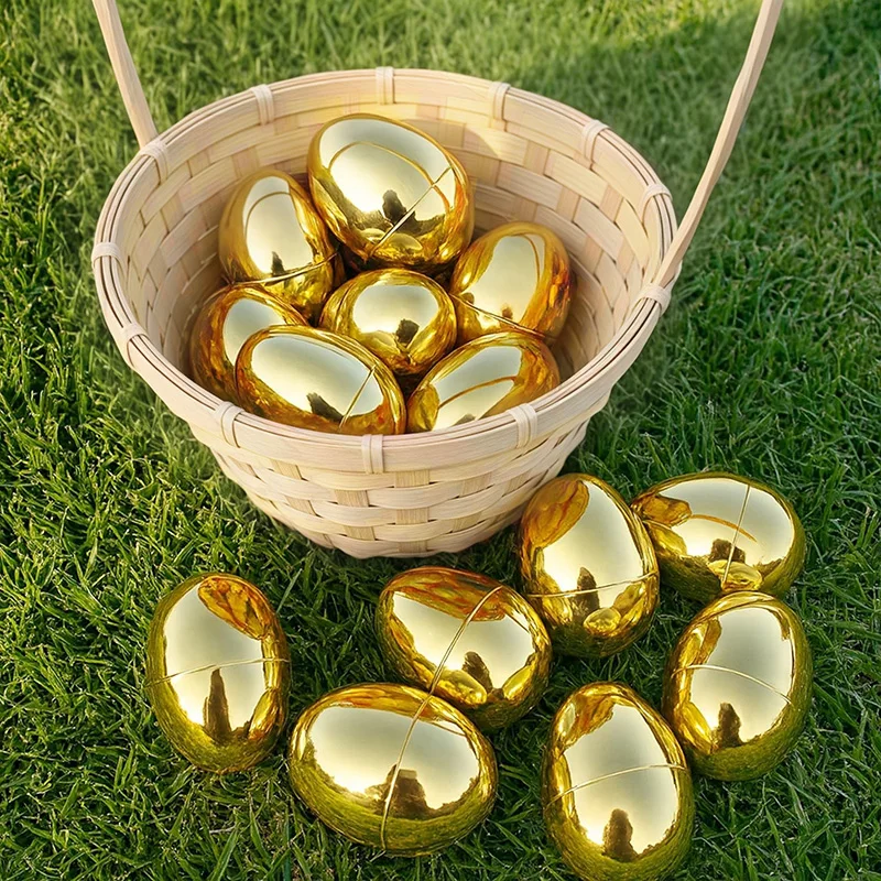 6-24 Stück goldene Ostereier aus Kunststoff, befüllbar, leeres Ei, Spiel, Geschenk, Preiszubehör, Kindergeburtstag, Gastgeschenke, Ostern, Heimdekoration – Detail 2