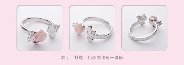 TAKARA TOMY 925 Sterling Silver Hello Kitty Diamond Rose Open Adjustable Ring Girls Sweet Hand Jewelry 5