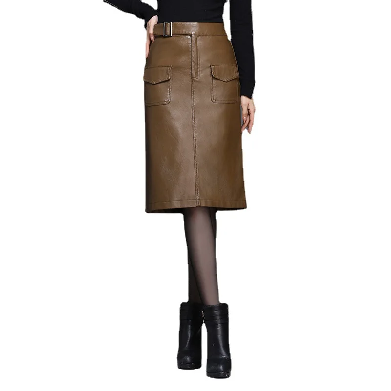 PU Leather Skirts for Women High Waist Autumn Winter Fashion Midi Faldas Largas Mujer Moda Streetwear Clothes High Waist Jupes