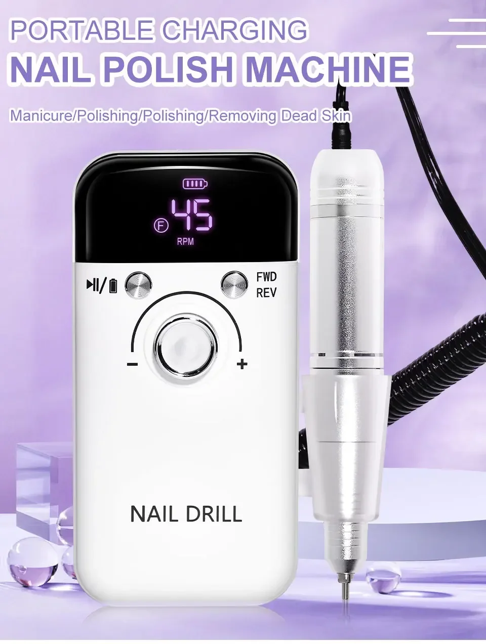Description Picture 2 of item45000RPM Electric Nail Drill Machine Professional Nail Drills for Gel Nails Polish Rechargeable Portable Nail File Manicure Tool