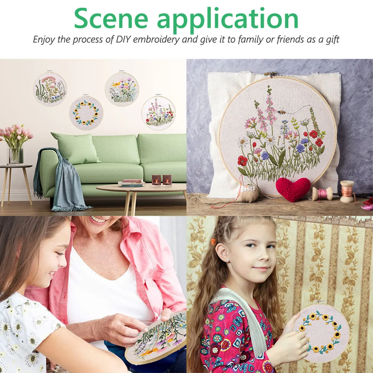 Embroidery Starter Kit Full Range with Embroidery Hoop and Pattern Instructions DIY Hand Cross Stitch Kit for Beginner Lovers