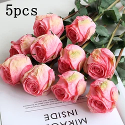 Set of 5 Burnt Edge Rose Buds - Artificial Floral Ornaments for Elegant Wedding and Home Decor (Peach blossom)