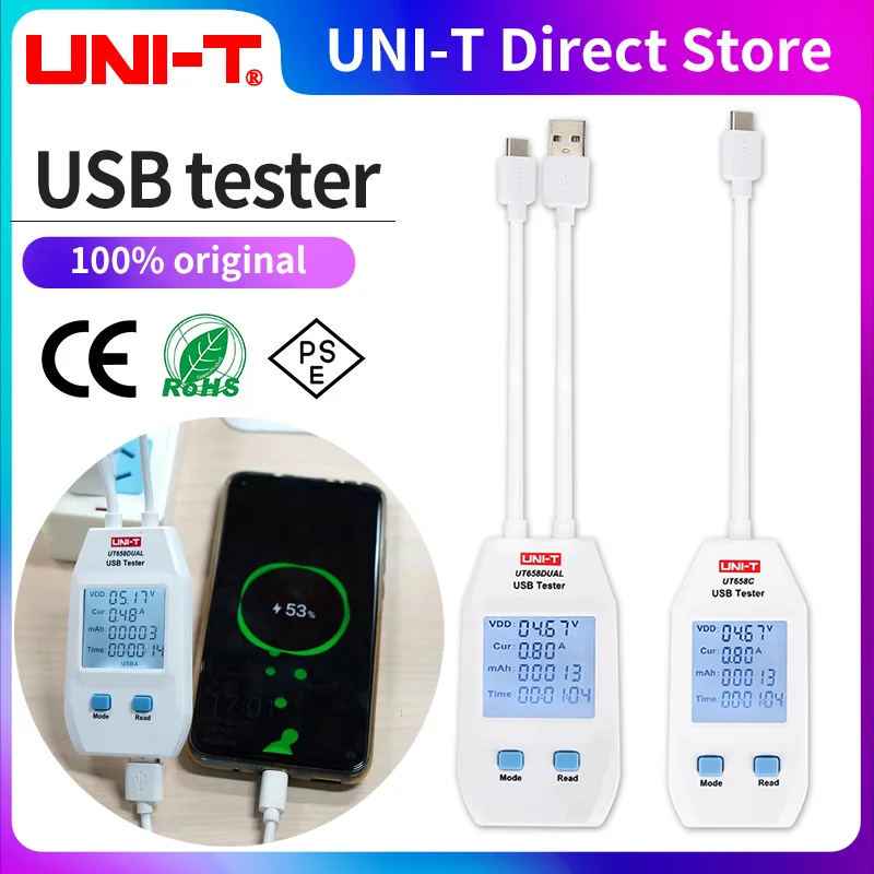 Acquista Misuratore di potenza USB LCD Tester USB Rilevatore Voltmetro Amperometro Tester di capacità di potenza digitale (UT658-Doppio) in Italia a partire da 18