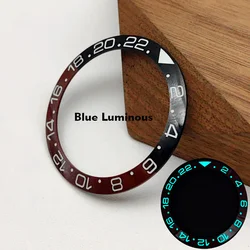 Blue Luminous Curved Ceramic Watch Bezel Insert, 38mm GMT Style (10 Blue Luminous)