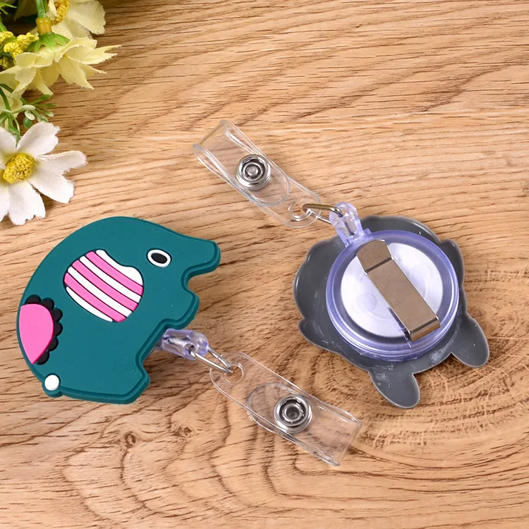 2022 New 1 Piece Silicone Retractable Nurse Badge Holder Clip Fruits Dolphin Sunflowers Students ID card Holder Badge Reel Clip