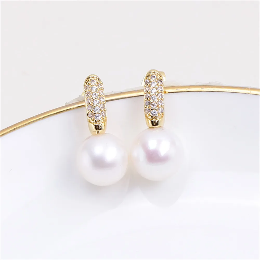 Domestic 14k Gold Coated Electroplating Color Pavé Set Zircon Pearl Empty Support Earrings DIY Accessories Simple Women domestic copper 14k gold coated flower leaves pearl ear hooks rice pearl accessories diy for women