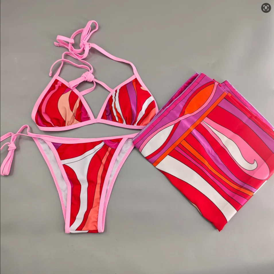 Conjuntos de Bikini Rojo para Mujer, Diseño Clásico 2026, Marca de Moda, Ropa de Playa, Trajes de Baño con Diadema