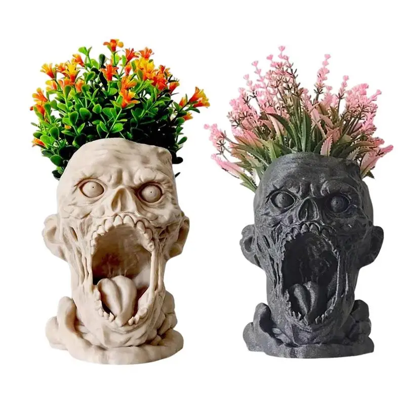 

Skull Planter Pot Spooky Flair Resin Skeleton Desktop Flower Pan Planter Sculptures Multi Purpose Planting Container Home Garden