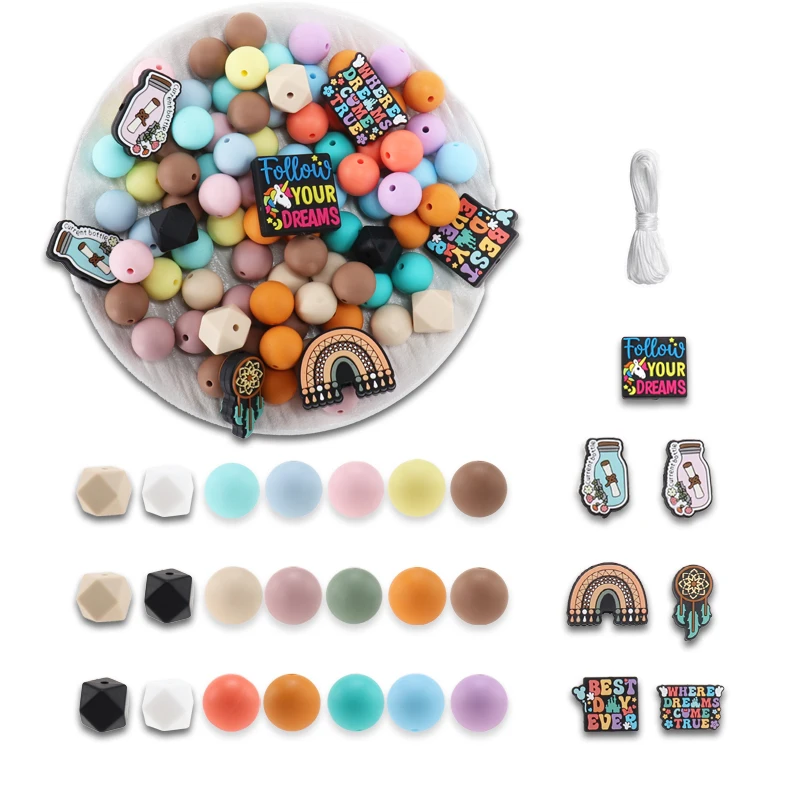 139PCS Dreams Silicone Focal Beads For Pens Rainbow Short Words Beads Bulk for Jewelry Making Bracelet Necklaces Handmade Crafts