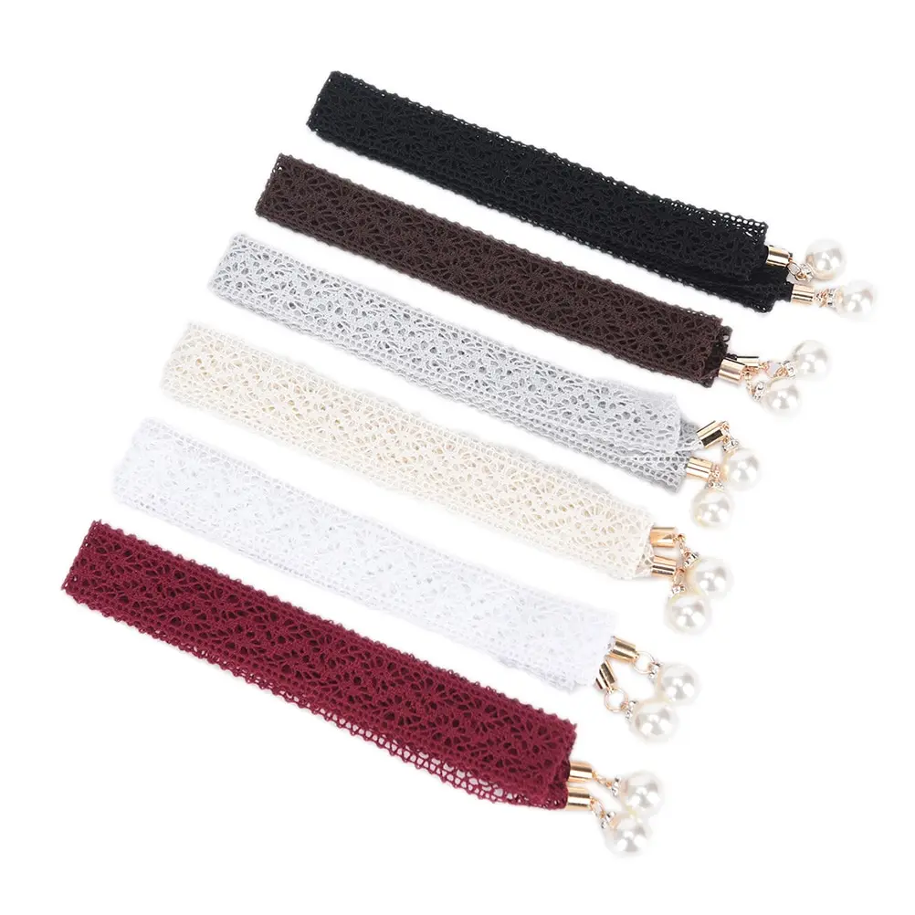 New Women Fashion Cotton hollow girdle pearl lace belts for women long waist knot rope female dresses decorated narrow ribbon