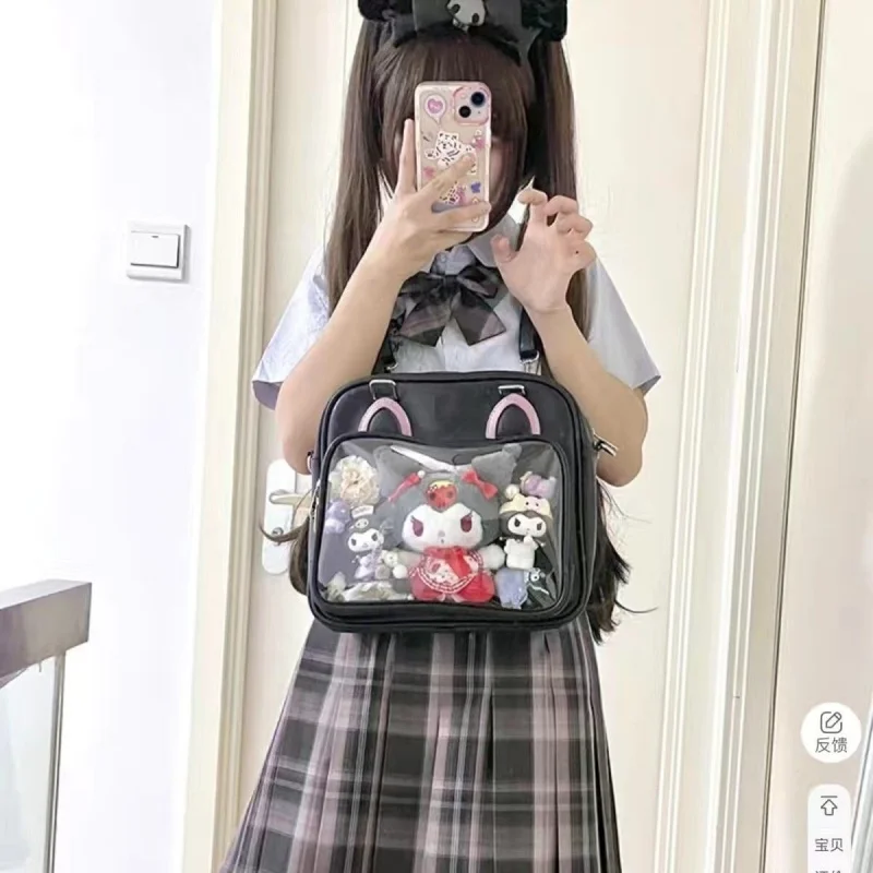 Preppy Kawaii Transparent PU Leather Shoulder Bag Women  JK Tote Bags Handbags Bag Large Capacity Y2k Crossbody Bag