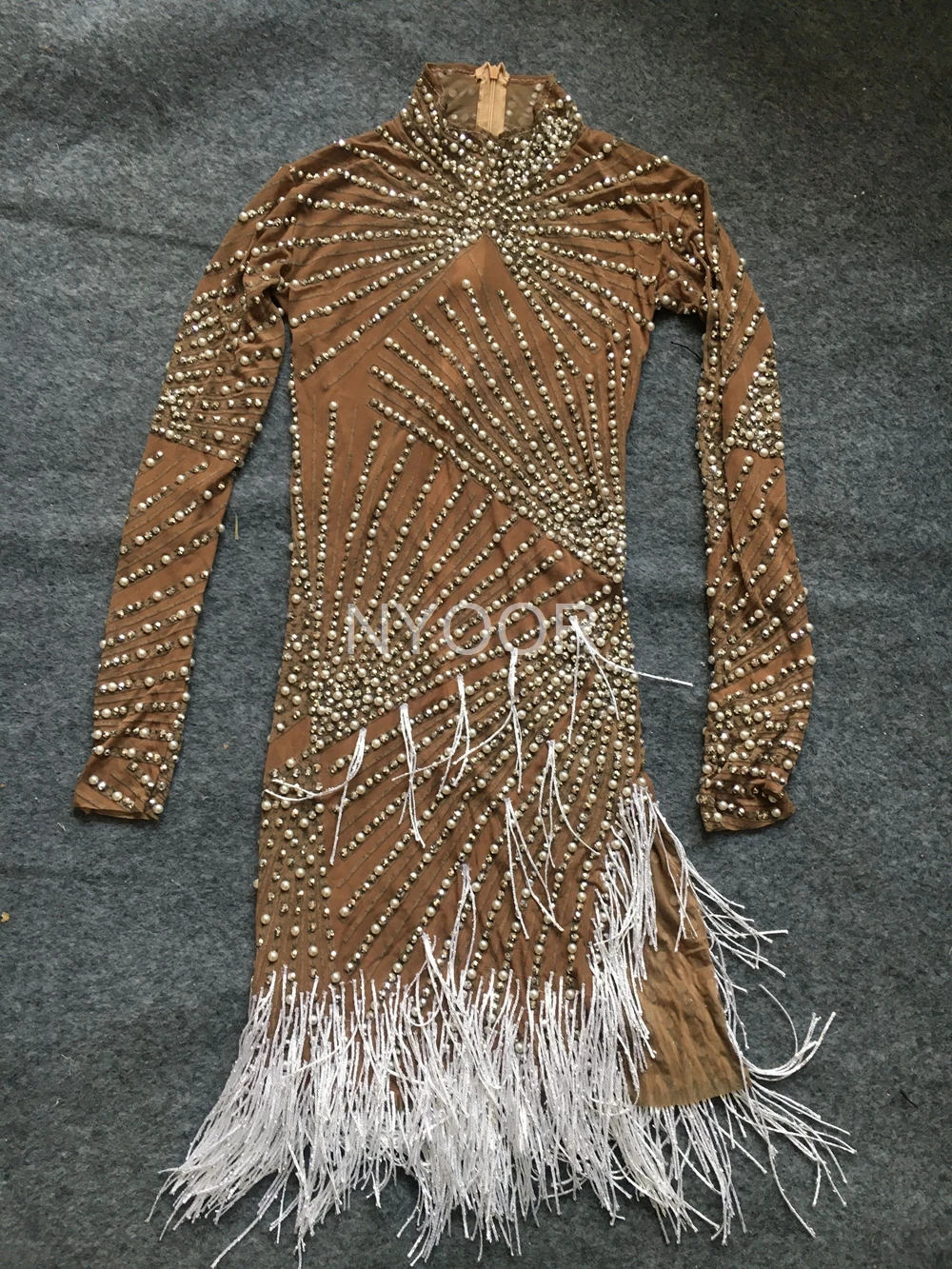 Shining Pearl Rhinestones Transparent Fringes Mini Dress Birthday Celebrate Dress Evening Prom Outfit Women Bar Nightclub Outfit