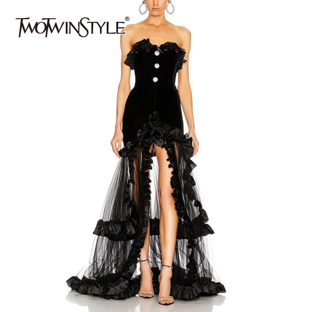 TWOTWINSTYLE-Solid-Sexy-Spliced-Edible-Tree-Fungus-Dress-For-Women ...