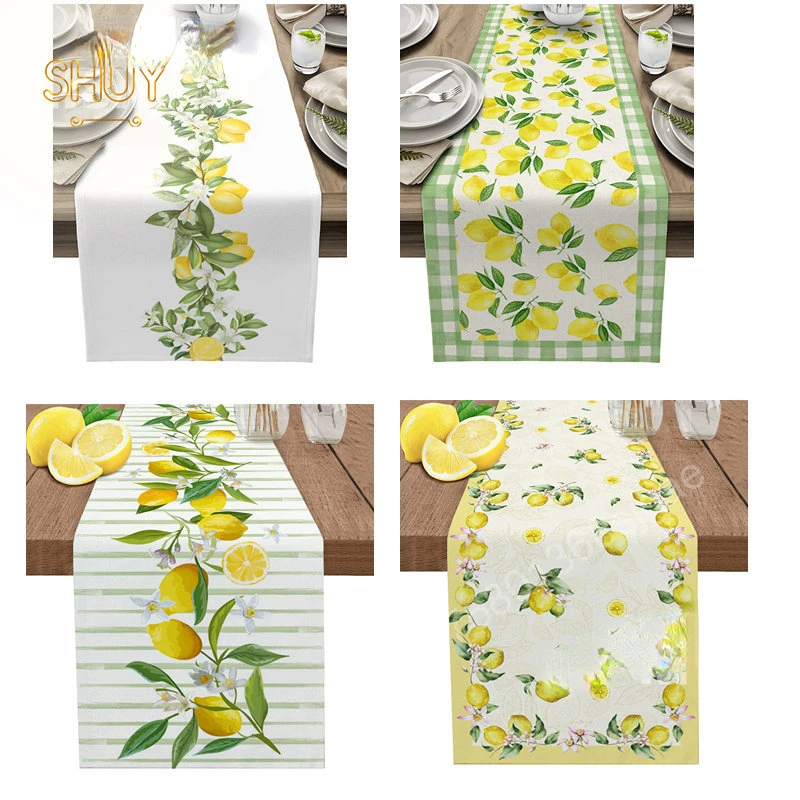 

Luxury Lemon Leaves Flowers Table Runner White Texture Dinning Decoration Placemat Kitchen Hotel Home Decor Custom Tablecloths