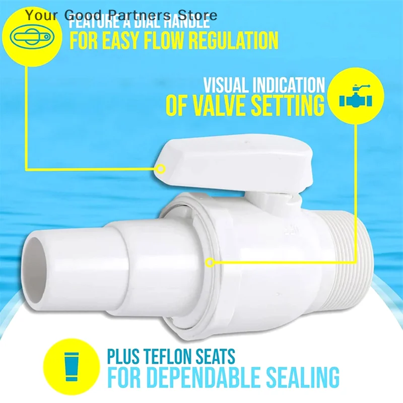 2-Way Ball Valve Pool Pump Valve 1.5-1.25in Pool Filter Stop Connector Maximum 50 PSI Pressure Rating for Swimming Pools