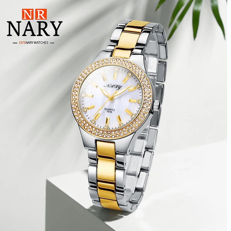 NARY Watch For Women Fashion Simple Montres Étanches High Quality Luxury Stainless Steel Luminous Clock Quartz Wristwatch 7016