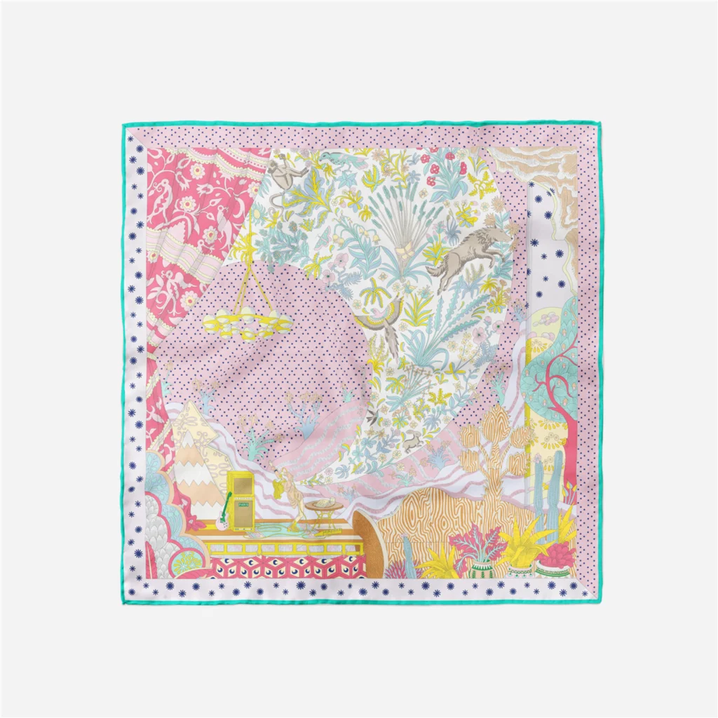 53cm Marke Dot Tiere Quadrat Schal Frau Neue Design Silk Schal Frauen Bandana Luxus Stirnband Hijab Foulard Halstuch – Detail 8