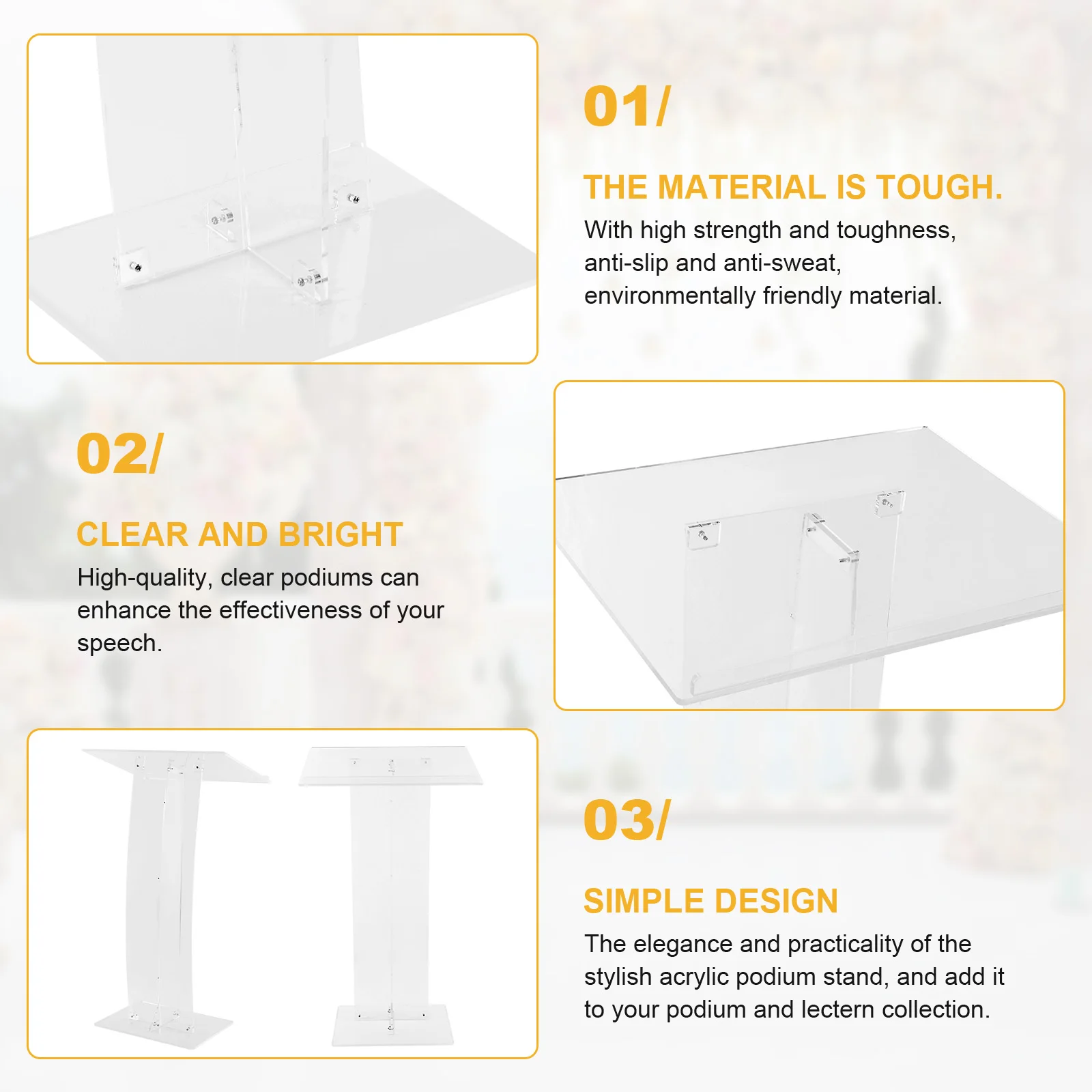 Clear Acrylic Podium 43.31'' H Portable Pulpits with Storage for Public Speaking Church School Office