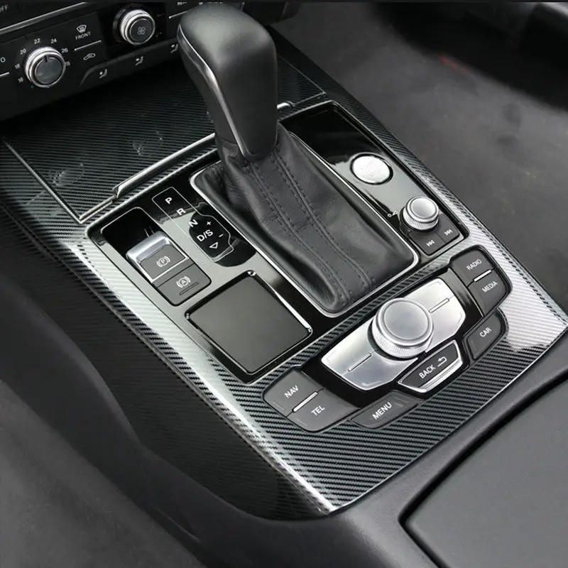 Bande de garniture de cadre de changement de vitesse de console centrale, fibre de carbone Bergame, noir brossé, style de voiture, accessoires pour Audi Horizon C7, 2012-2018