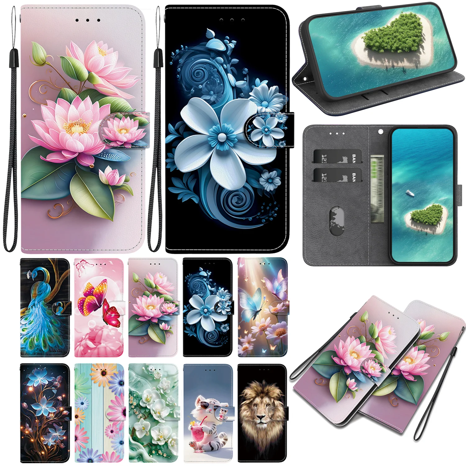 Cartoon Magnetic Stand Flip Wallet Case - Book Style Cover
