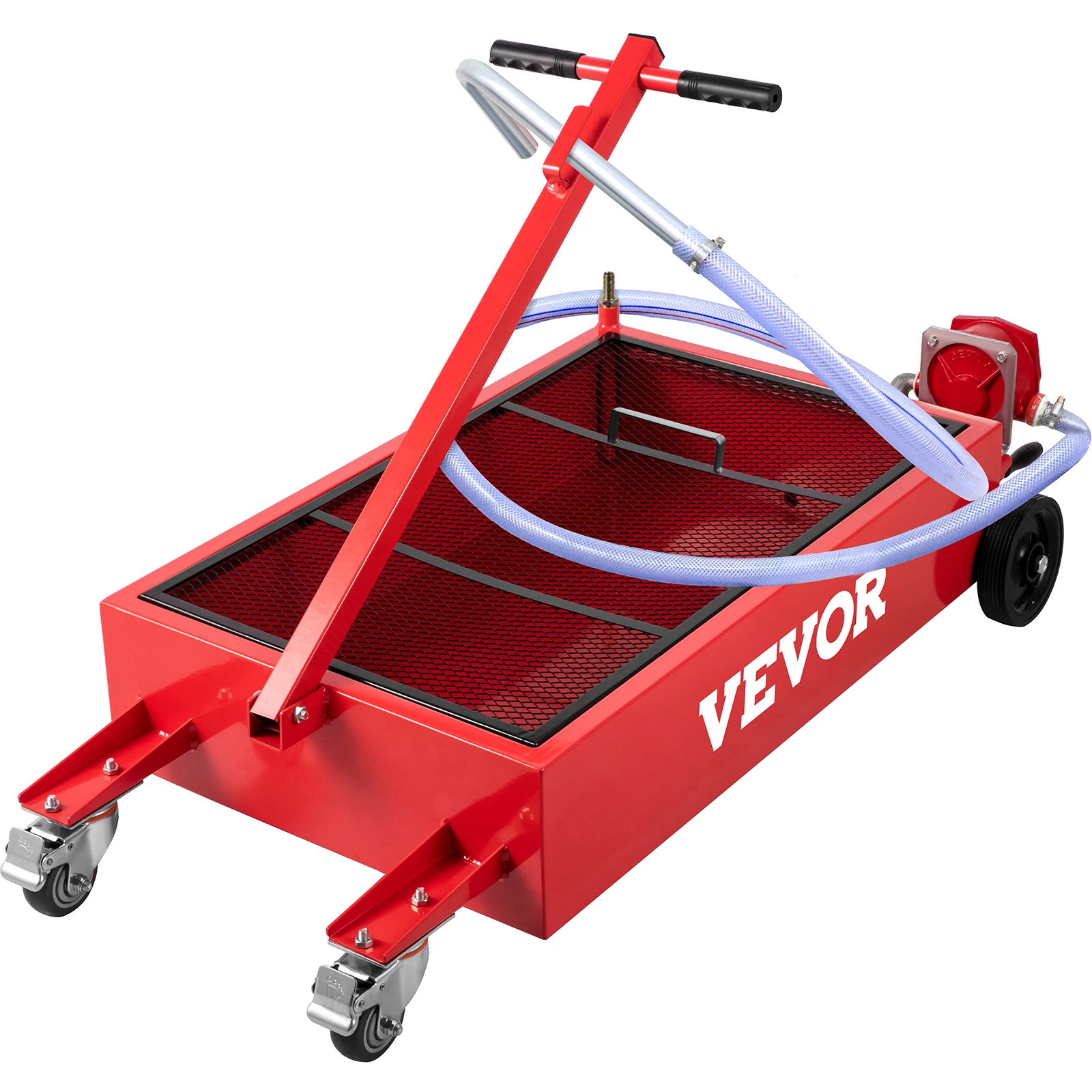 VEVOR Oil Drain Pan 20 Gallon Tank Low Profile Large Capacity Oil Change Pan Foldable Hand with Pump Hose Swivel Casters Wheels