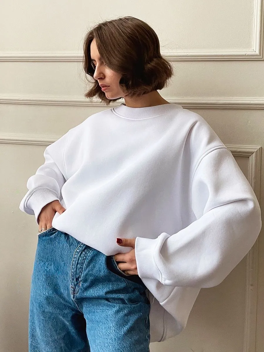 Round Neck Pullover Hoodie Mid Length Alternative Street with Loose Fit Single Regular Thickness Streetwear Women Sweatshirts