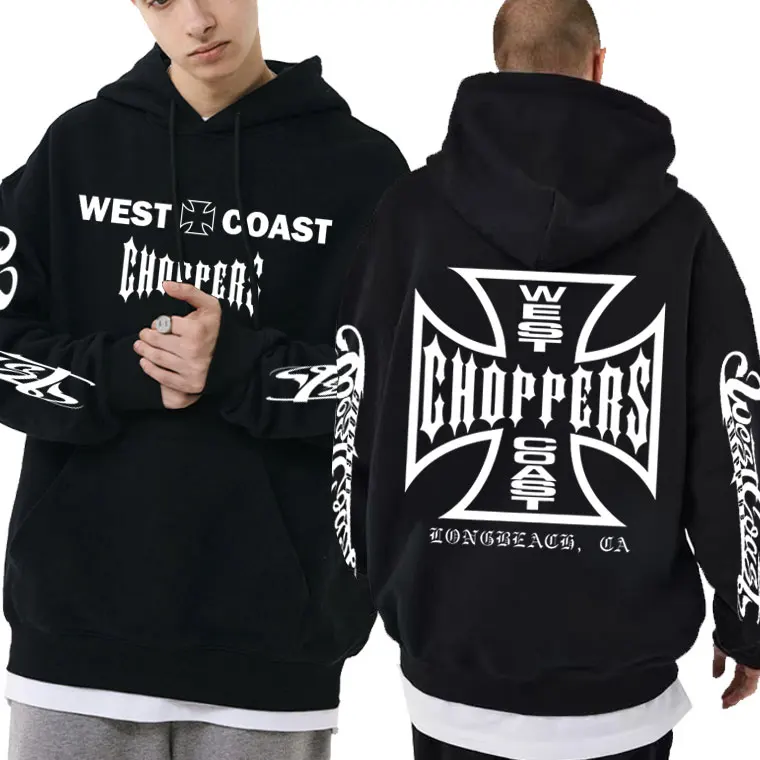 

West Coast Choppers Cross Frame Double Sided Print Hoodie Male Fashion Vintage Sweatshirt Men Women Casual Oversized Streetwear