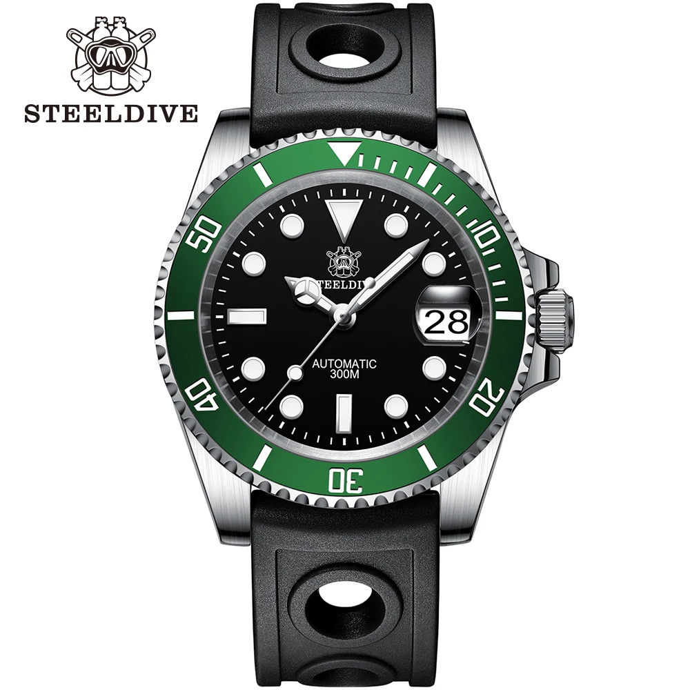 STEELDIVE SD1953 Black Dial Green Ceramic Bezel NH35 Automatic Watch 300M Waterproof Sapphire Glass Men Dive Watches