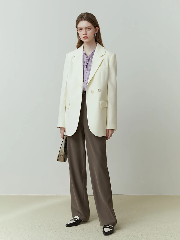 FSLE Shoulder Pad Design Korean Style Suit Jacket Two Button Design Solid Loose Casual Blazer Office Lady Notched Collar Jackets