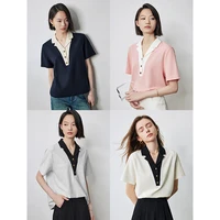 TOYOUTH Women Contrasting Colors POLO Collar T-shirt 2025 Summer New Short Sleeved Top - Image 2
