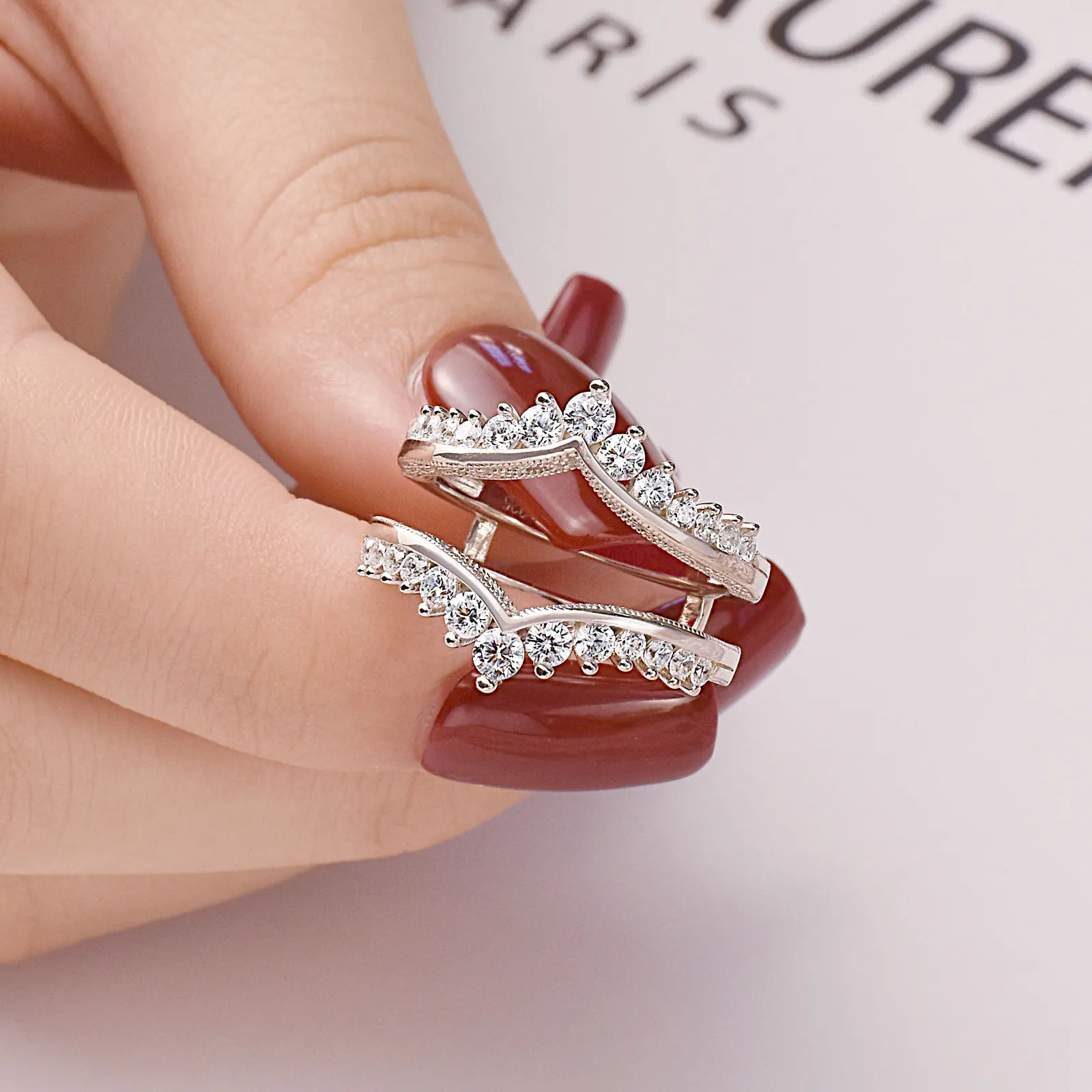 Newshe Luxury Solid 925 Sterling Silver Wedding Engagement Rings for Women High Grade Cubic Zircon Guard Band BR1167 Scd7848e92bf547f78d0cf4aef082e157z