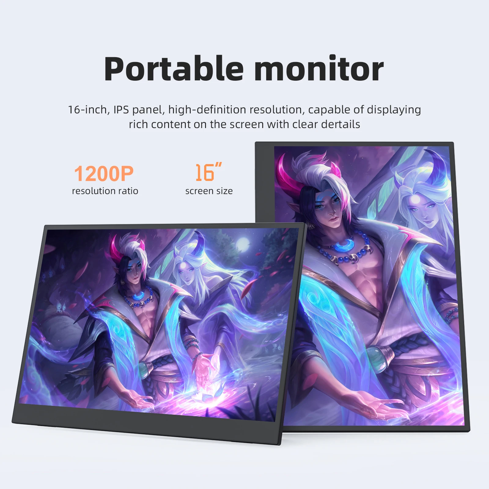 JSHIX 16인치 휴대용 모니터 144Hz 100%sRGB 1920*1200 게임용 풀 HD IPS 보조 모니터 노트북 PS4 스위치 엑스박스 서브 디스플레이