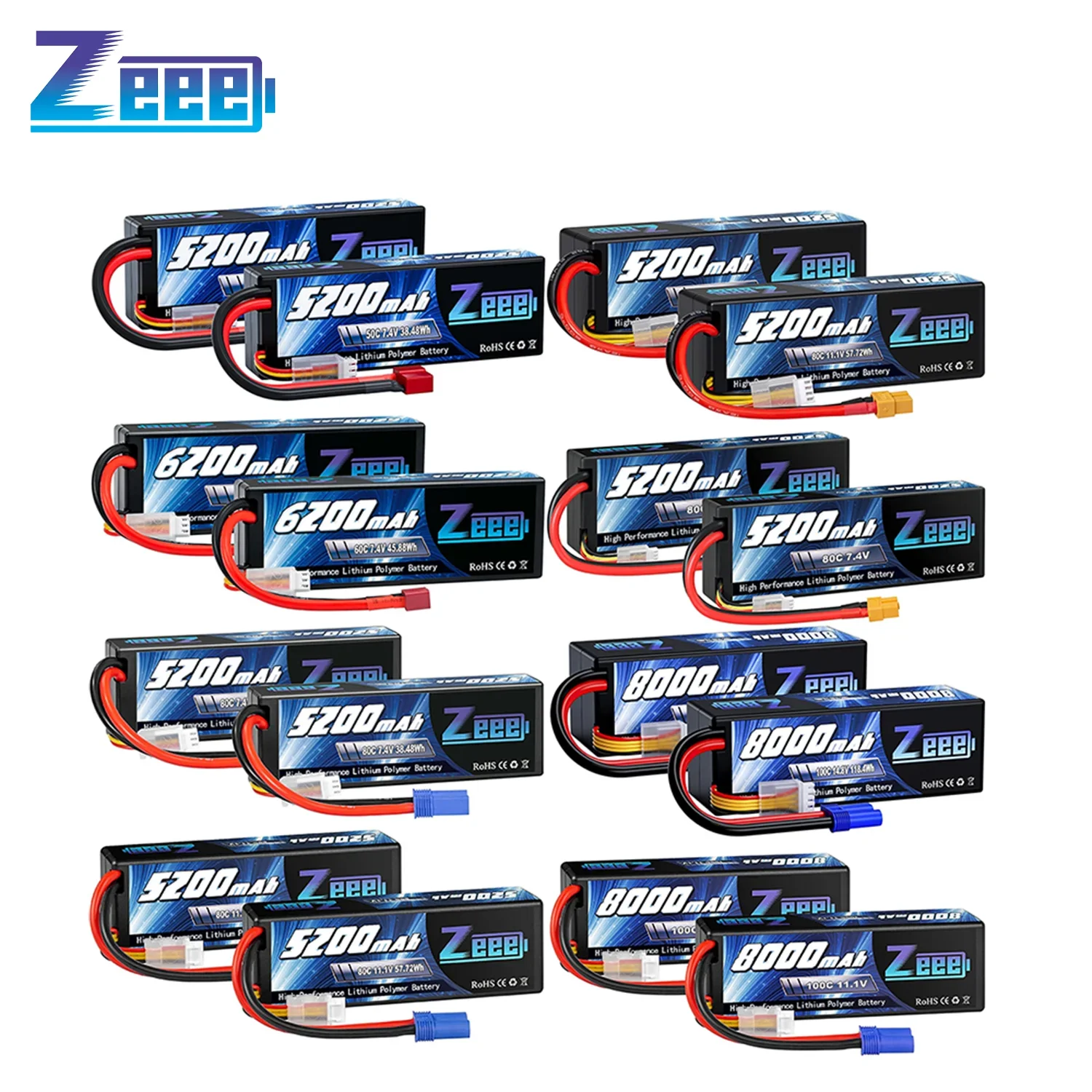 Batterie LiPo 2S 50C 5200mAh EC5/EC3/T pour RC