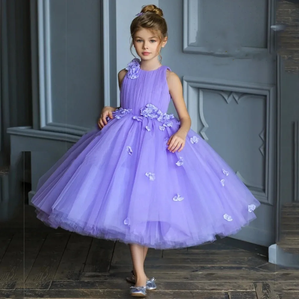 

New Flower Girls Dress for Wedding Puffy Tulle Floral Birthday Gown for Girls First Communion Dress Kid Size 1-14T