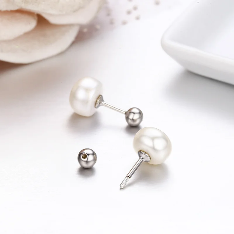 Niedliche Ohrstecker aus 925er-Sterlingsilber mit weißer Perle und Schraubverschluss für Frauen, Mädchen, Kinder, Piercing-Schmuck, Orecchini Aros – Detail 21
