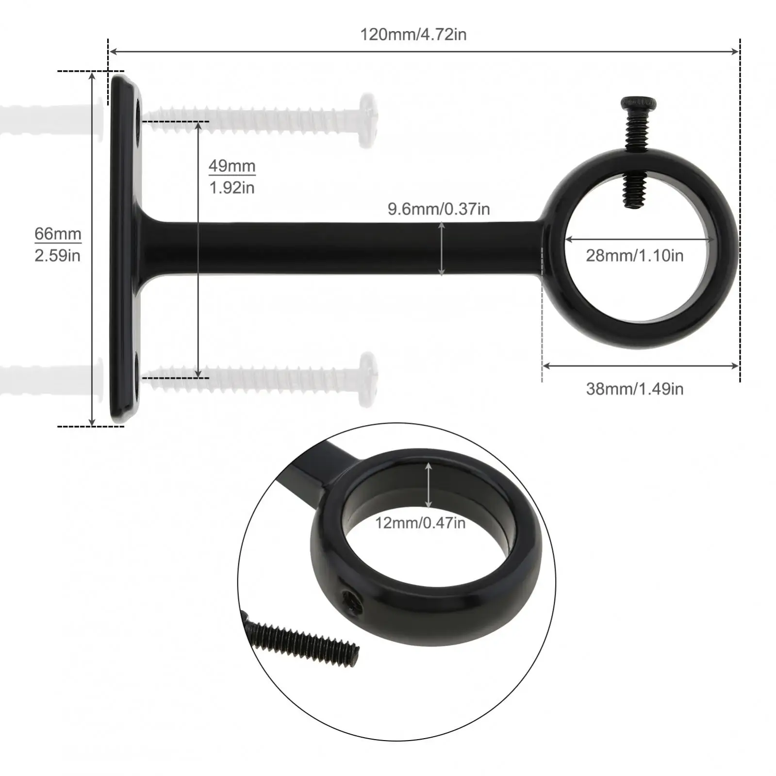 2pcs Single Hole Aluminum Alloy Ceiling Mount Curtain Rod Bracket for 1 Inch Drape Pole with Adjustable Screw Rod Brackets Tools