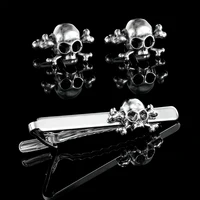 Punk Mens Cross Bone Skull Head Shaped Design Cufflinks&Tie Clip Set Formal Party Business Tuxedo Shirts Jewelry Accessories 2